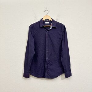 SABLE & STONE Striped Long Sleeve Shirt Navy Snap Button Work Retro Y2K